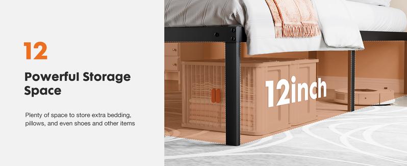 Product Introduction of Bed Frame，Heavy Duty Metal Platform Bed Frames with Storage Space Under Frame, 14 Inches, Sturdy Steel Slat Support, No Box Spring Needed 3