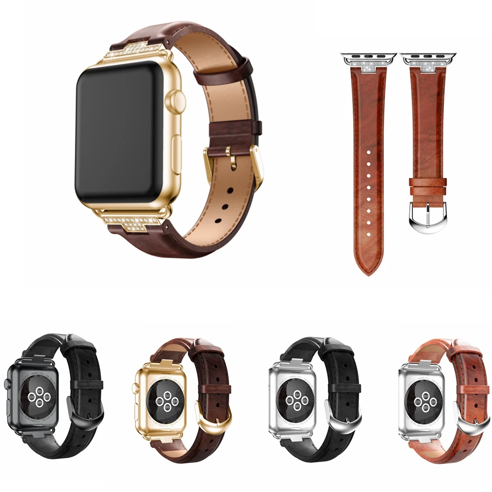Bling Luxury Genuine Leather A 4 Band Wband Strap For I Series 1 2 3 4 44Mm/ 40Mm/ 42Mm/ 38Mm Bracelet