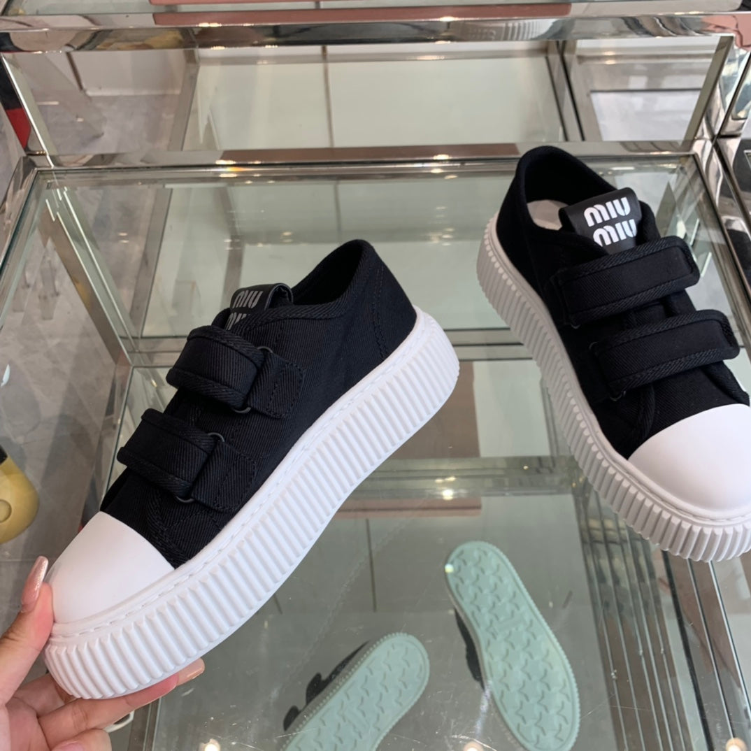 Thick-Soled Denim Sneakers Black and White、mysite、Cacoeks