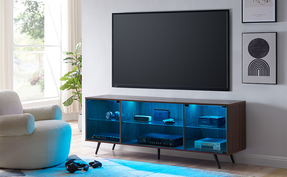OKD Walnut Modern Mid Century TV Stand for TVs up to 75 Inch