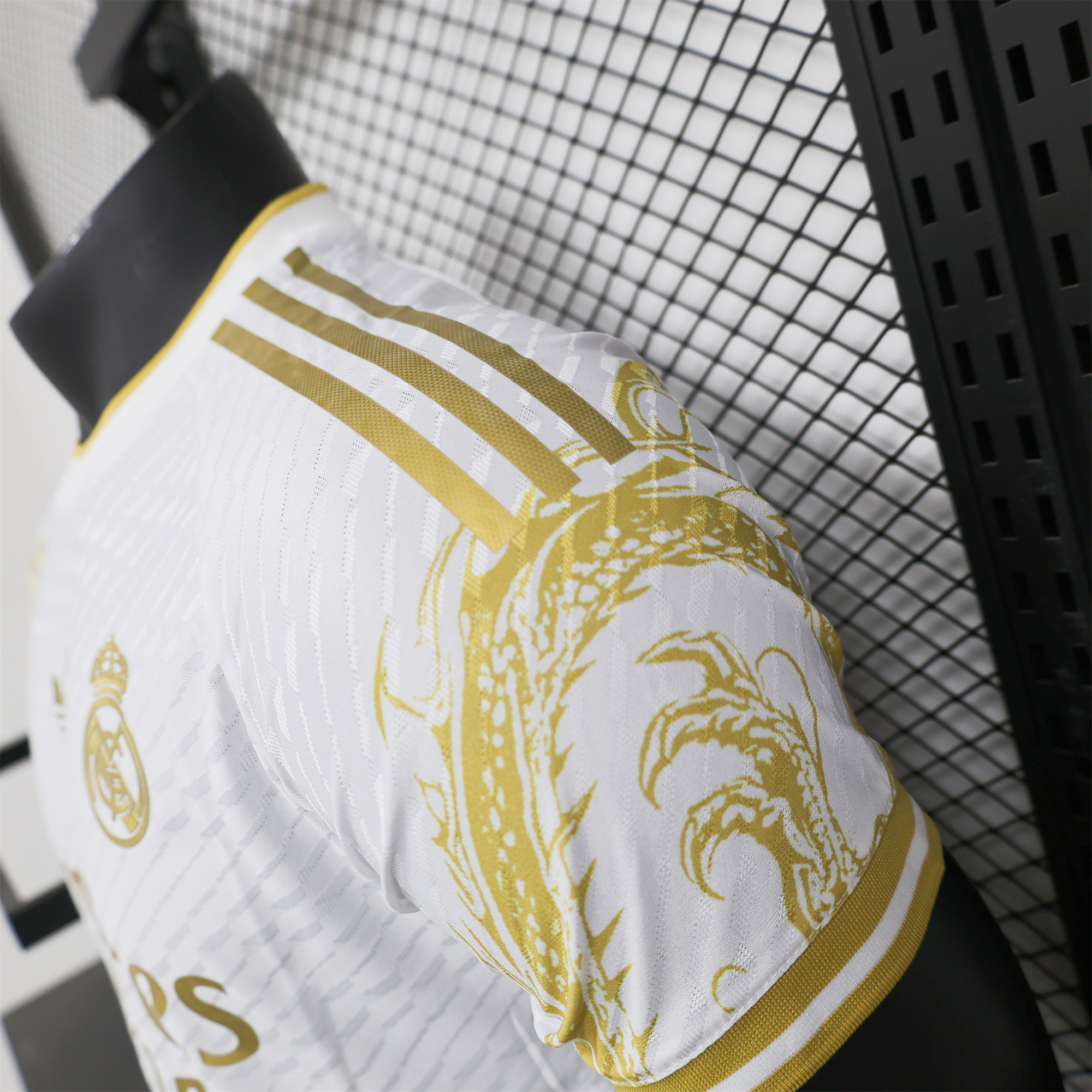 JerseysGala.com | Real Madrid 24-25 Gold Dragons Pattern White Special Edition Jersey - Player Version -Customize Name, Number and Patch | Worldwide Shipping