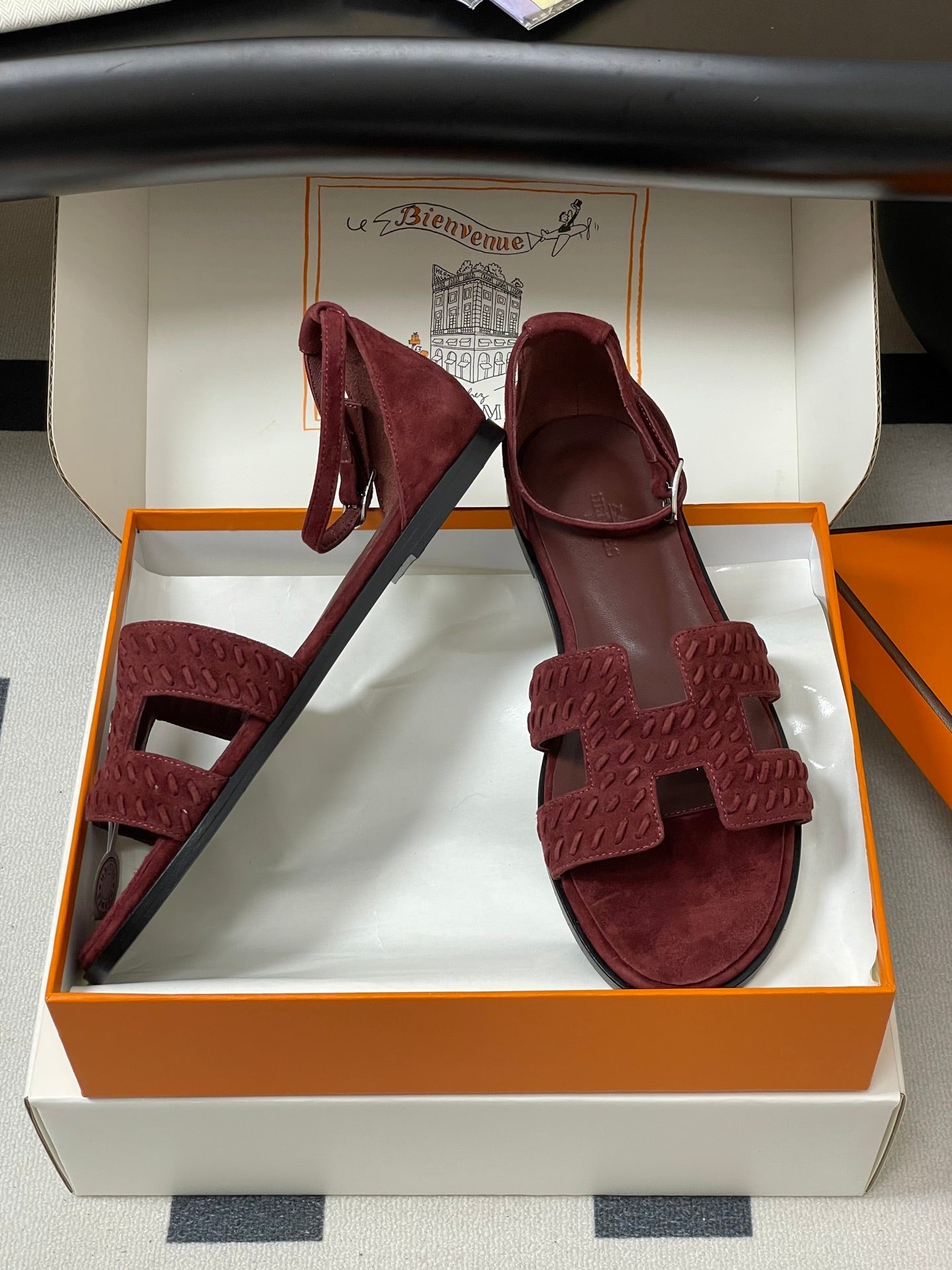 HM 25S SANTORINI SANDAL IN DARK RED SUEDE AND LAMBSKIN、mysite、Cacoeks
