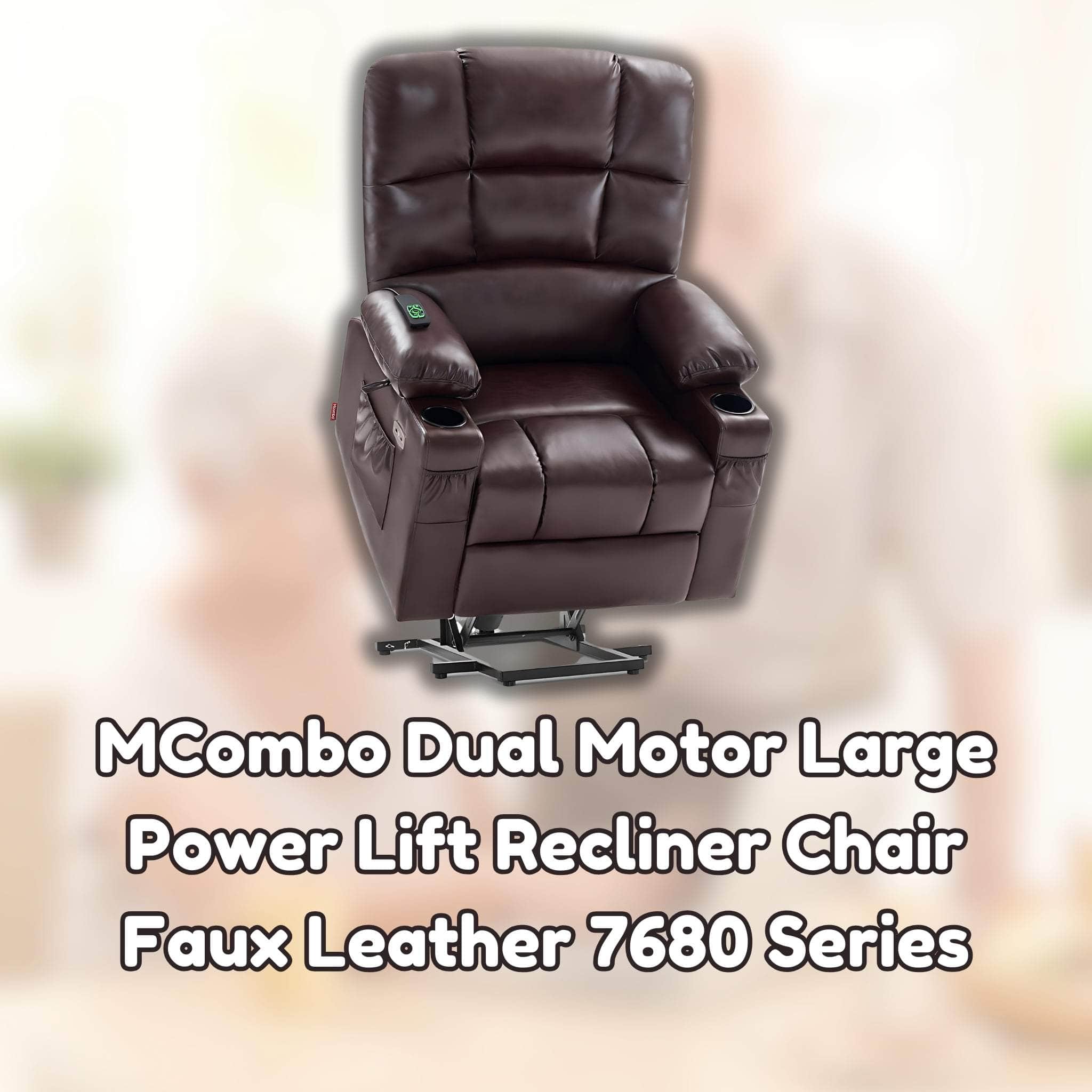 MCombo Dual Motor Large Power Lift Recliner Chair Faux Leather 7680 Series