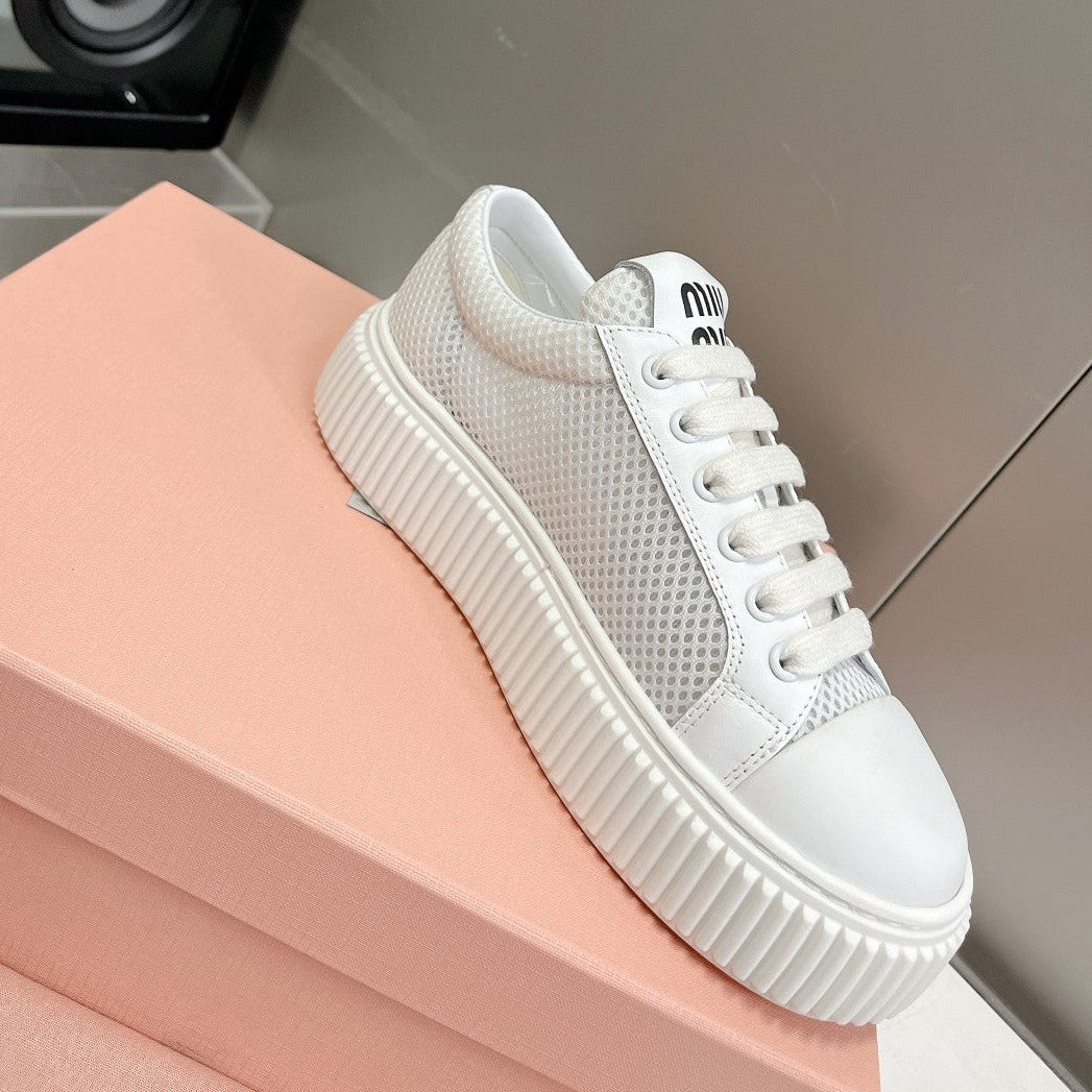 SNEAKERS THICK-SOLED LIGHT GRAY MESH COWHIDE、mysite、Cacoeks