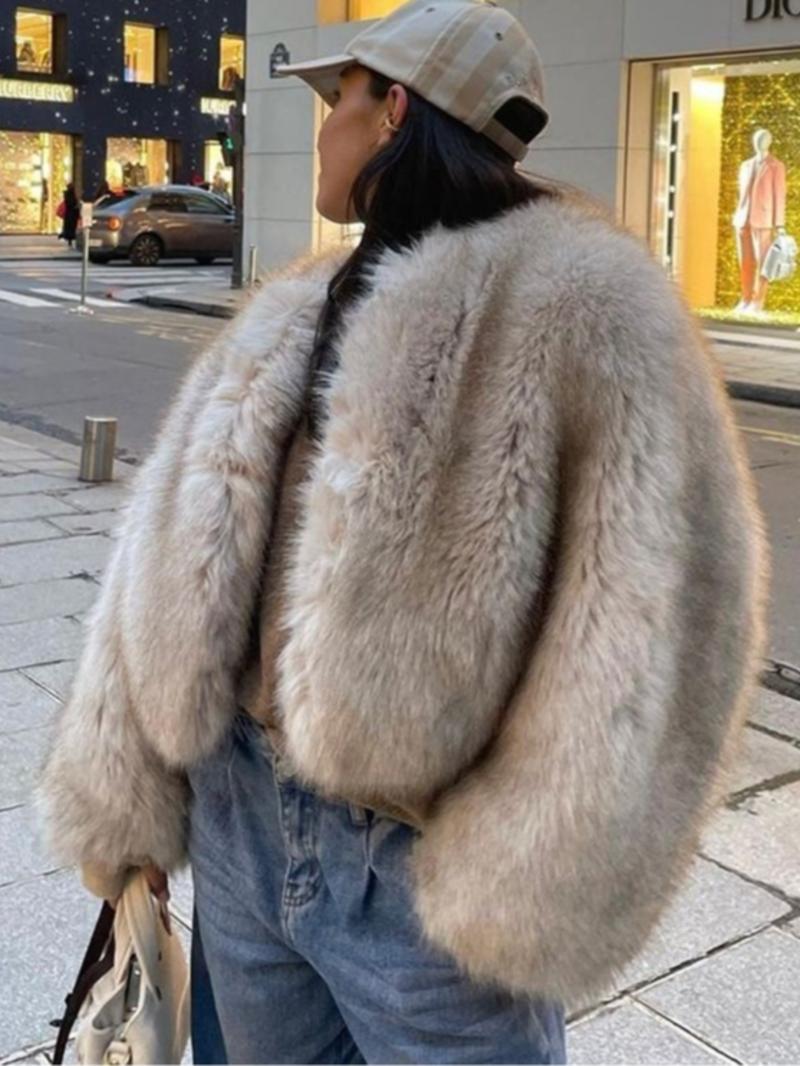 Women's Solid Color Faux Fur Jacket, Casual Long Sleeve Open Front Outerwear for Fall & Winter, Women's Clothing for Daily Wear, Coats, Womenswear