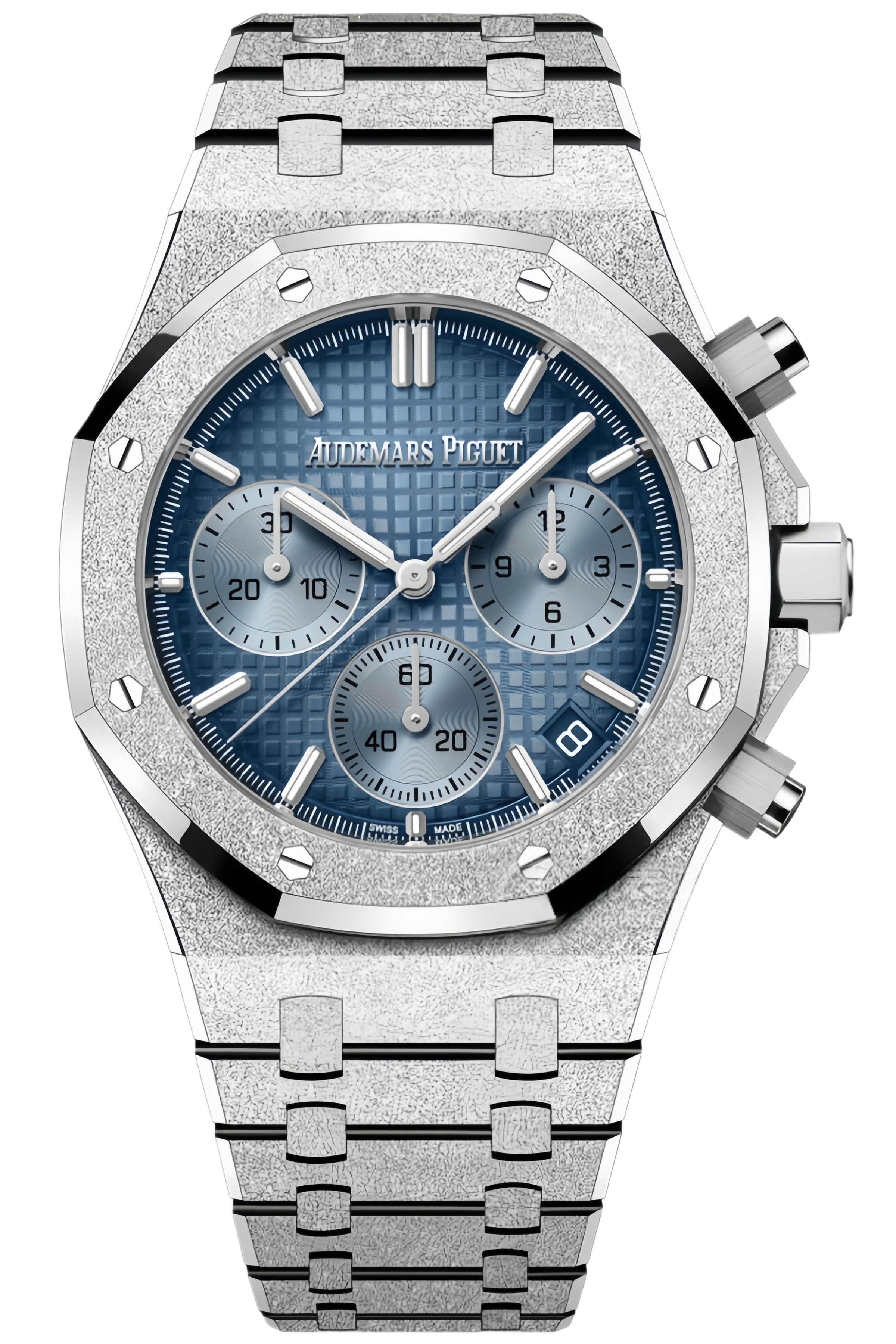 Audemars Piguet Royal Oak Chronograph Ref. 26240BC.GG.1324BC.02 Super Clone Watch – Frosted White Gold Case Blue Dial Swiss Replica