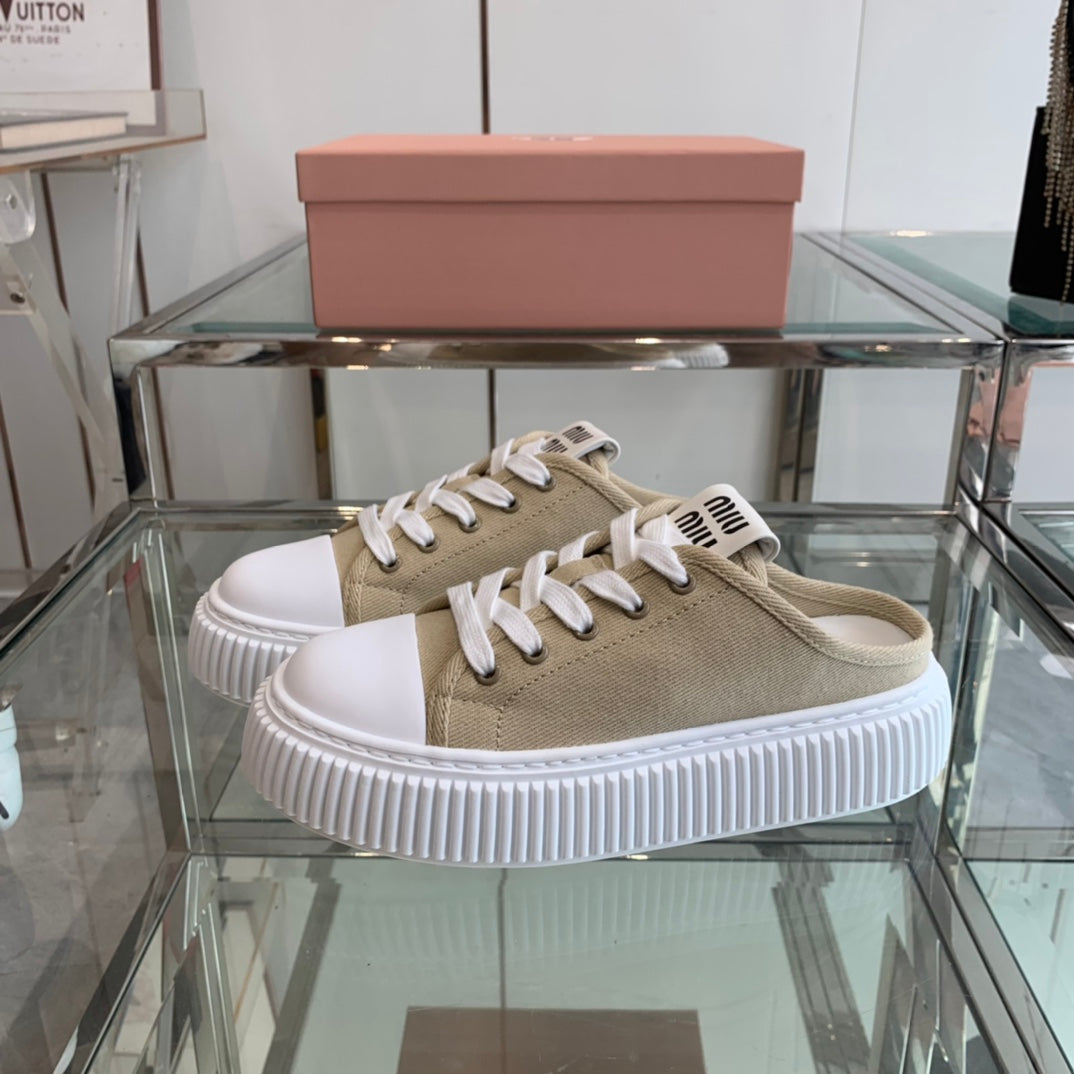 Mule Shoes Khaki And White Canvas、mysite、Cacoeks