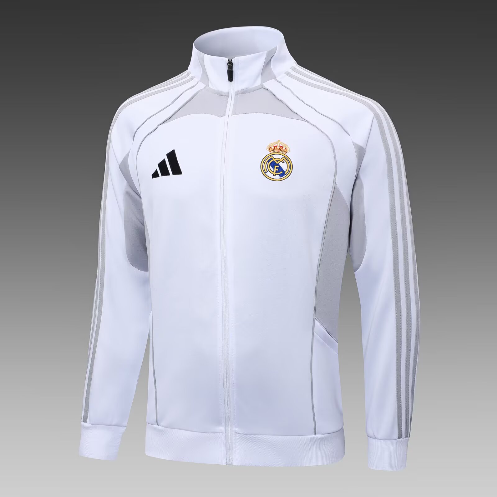 2025/2026 Real Madrid Long Zipped Jacket White-Gray Football Shirt Set:football jersey mysite: unitedjerseyfootball 邓江浪:football