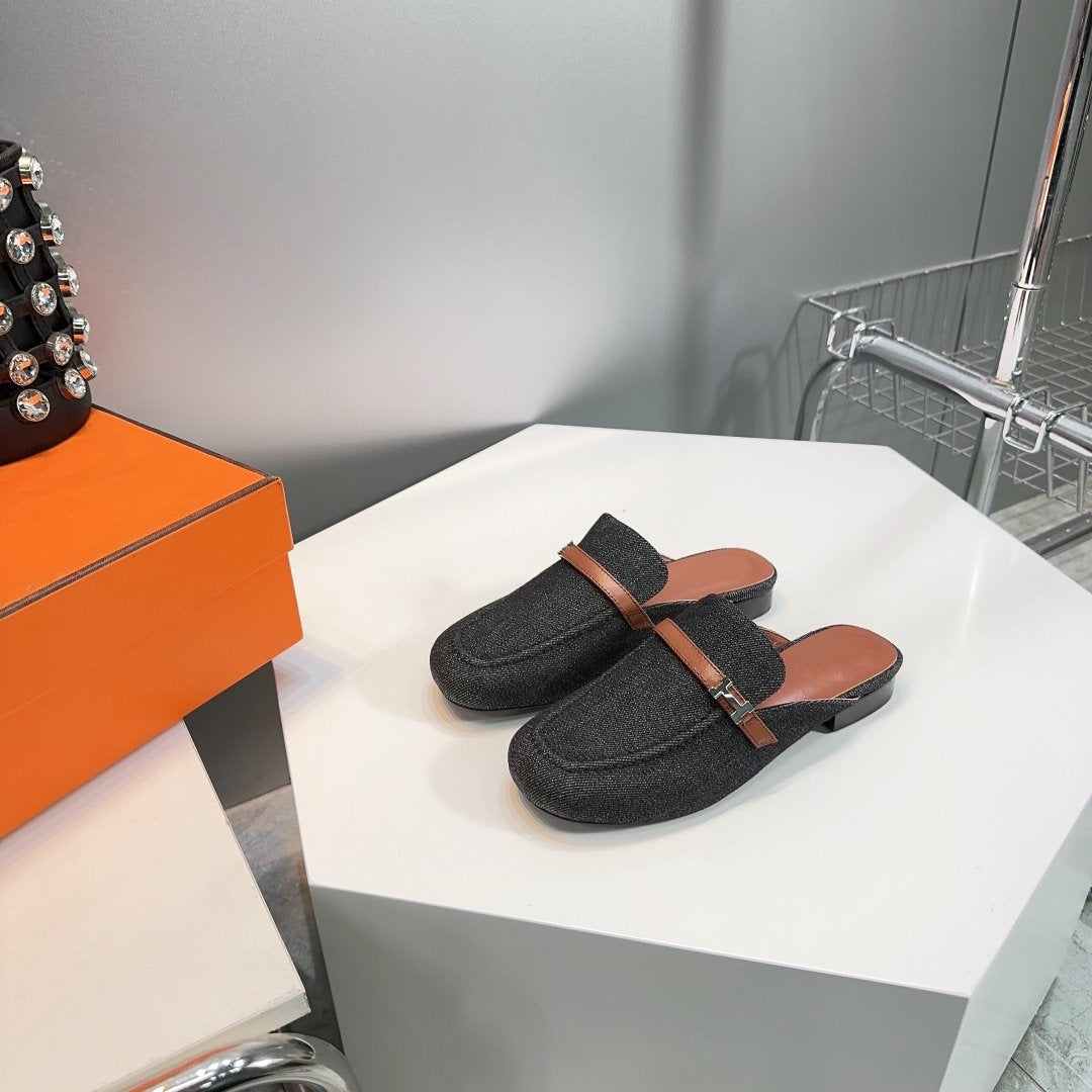 Lena Mule Black Denim、mysite、Cacoeks