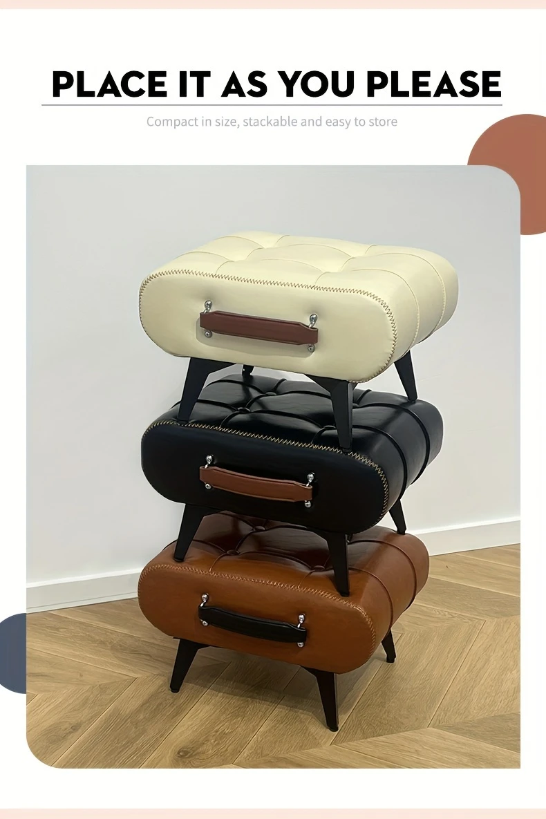 1pc high quality oil wax leather low stools footstools leather padded footstools stylish versatile for sofa end shoe changing stools for living rooms foyers entrance bedroom home decor furniture furniture for home details 7