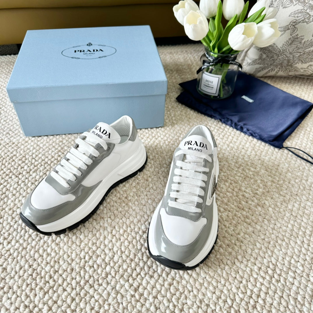 PRA BLACK THICK SOLE SNEAKER GRAY AND WHITE CALFSKIN、mysite、Cacoeks