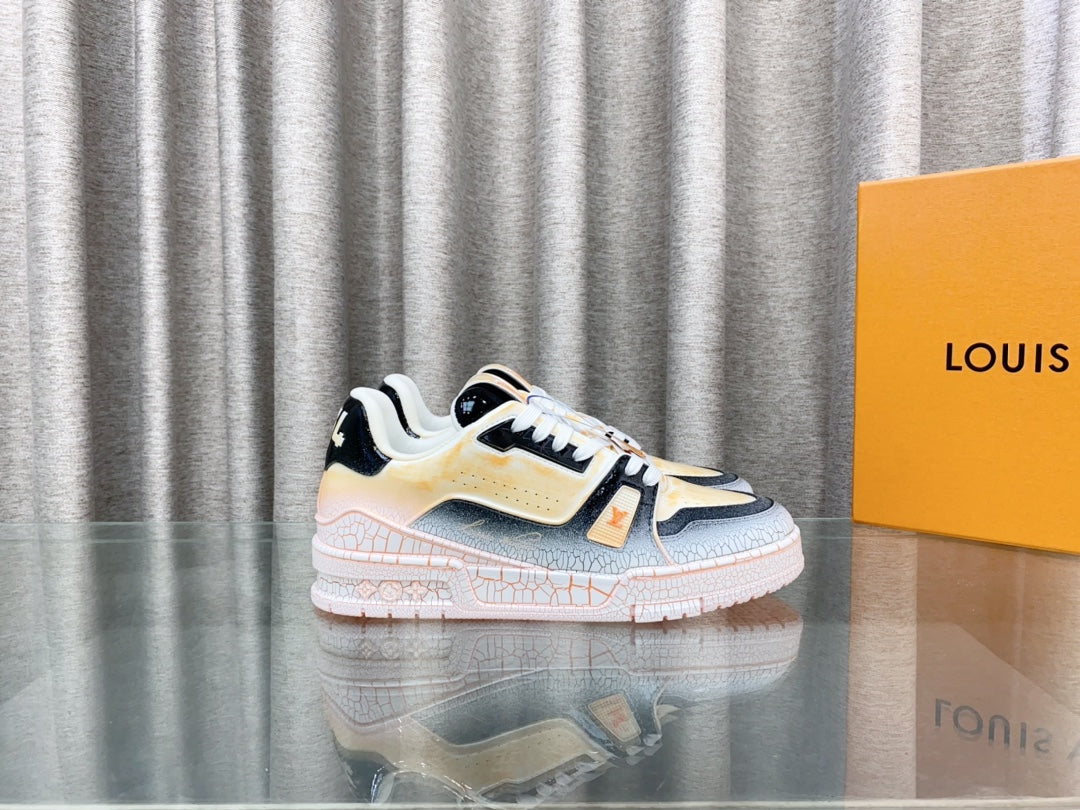 LV TRAINER SNEAKERS IN LIGHT ORANGE OMBRE MIX COLORFUL CALFSKIN、mysite、Cacoeks