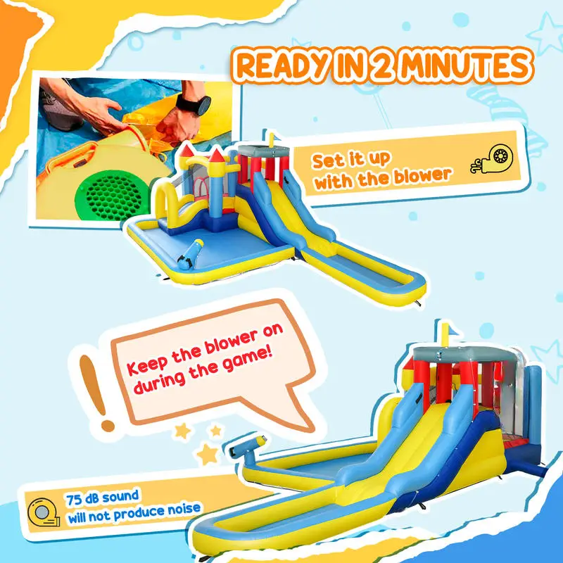 giant house with water slide wet and dry use basketball hoop climbing wall castle with ball pit for indoor outdoor details 2