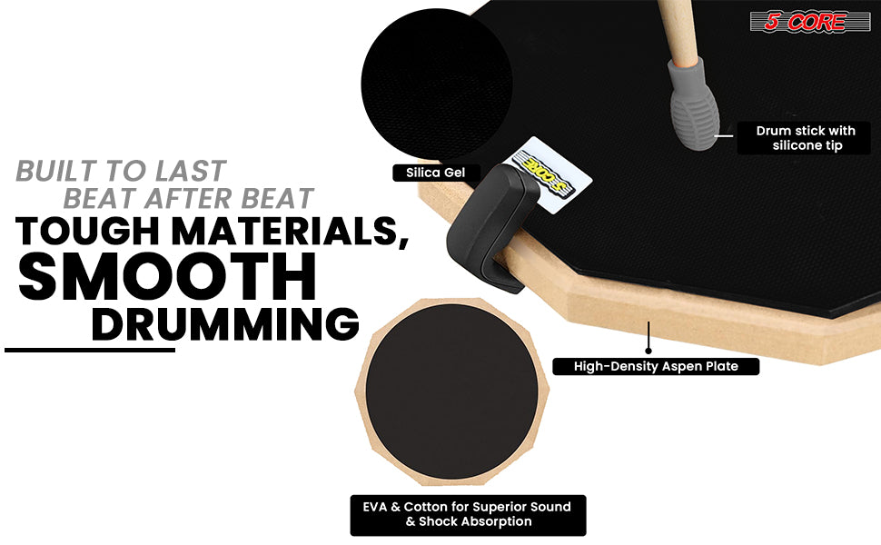 This pad set combines tough material with a smooth surface, offering durability and an excellent drumming experience