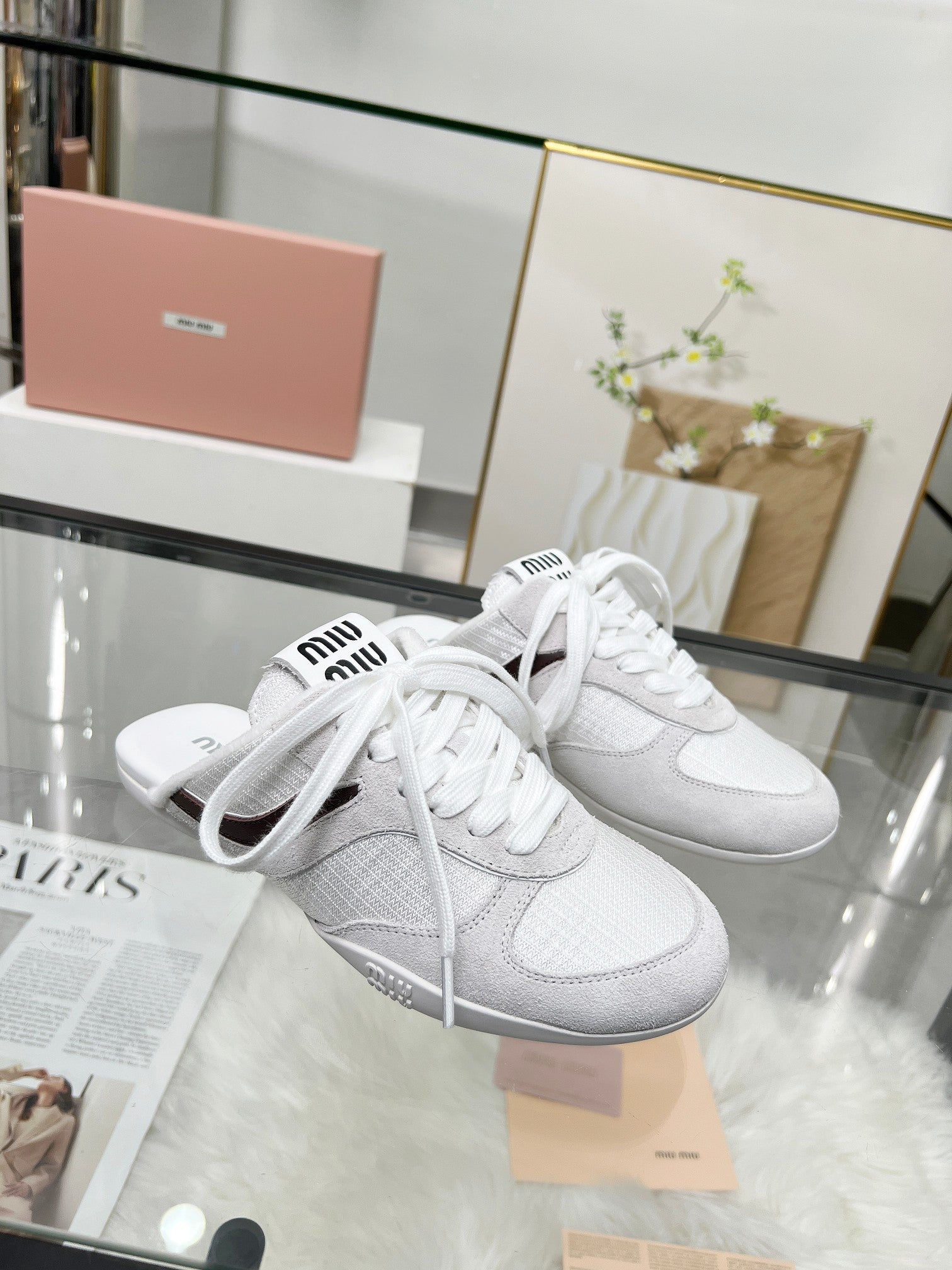 GYMNASIUM SNEAKERS MULES LIGHT GREY SUEDE AND WHITE TECHNICAL FABRIC、mysite、Cacoeks