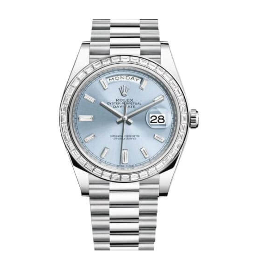 Rolex Day Date Platinum 228396TBR Ice Blue Baguette Index Replica