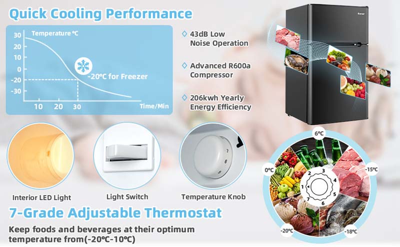Eletriclife 3.2 cu ft. Compact Stainless Steel Refrigerator