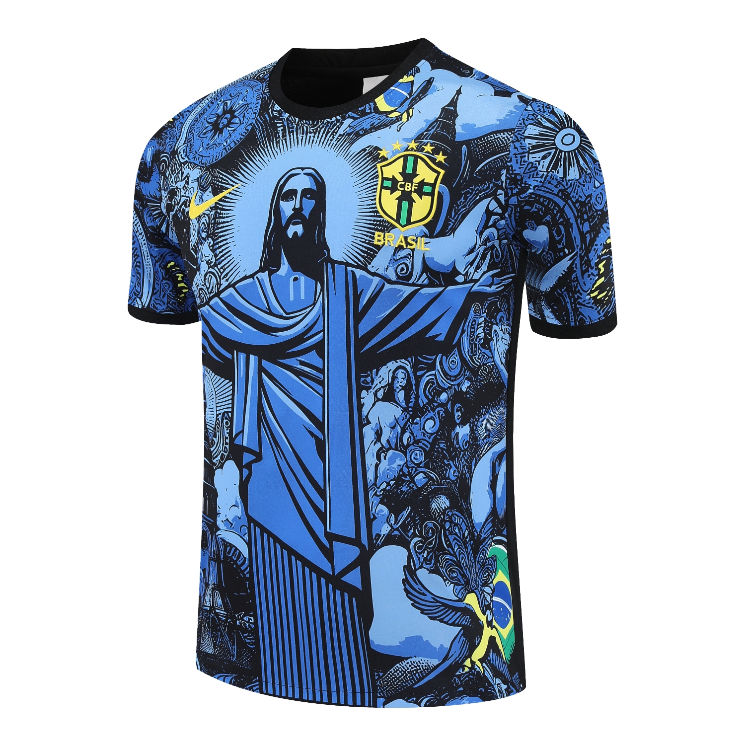 UltraTrikot-Brazil 25-26 Blue Jesus Statue Short-Sleeve Training Set - Blue Top & Black Shorts