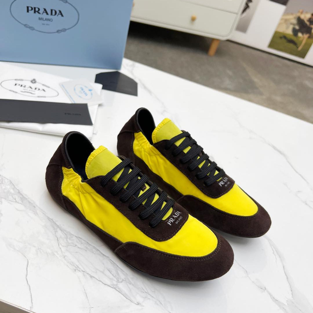 COLLAPSE SNEAKERS IN CHOCOLATE SUEDE AND YELLOW NYLON、mysite、Cacoeks