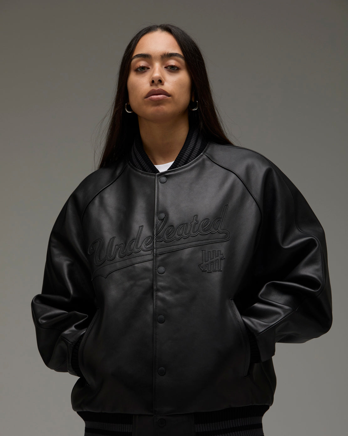 UNDEFEATED LEATHER VARSITY JACKET - BLACK