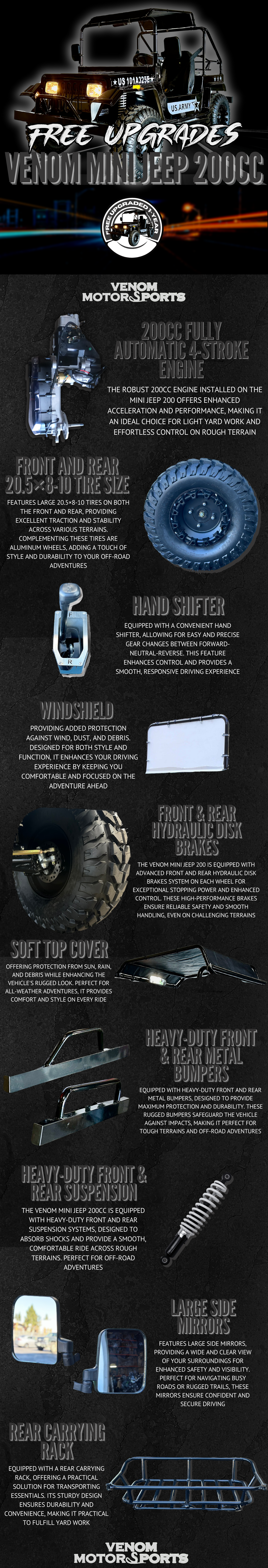 Mini Jeep 200cc Features & Upgrades from Venom Motorsports USA Mini Jeep GR-9 full-size jeep for adults