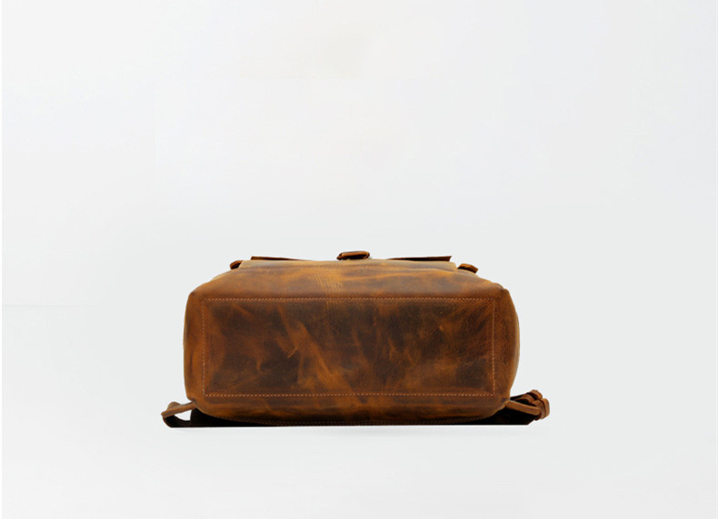 Bottom View of Woosir Leather Roll Top Backpack with Pockets