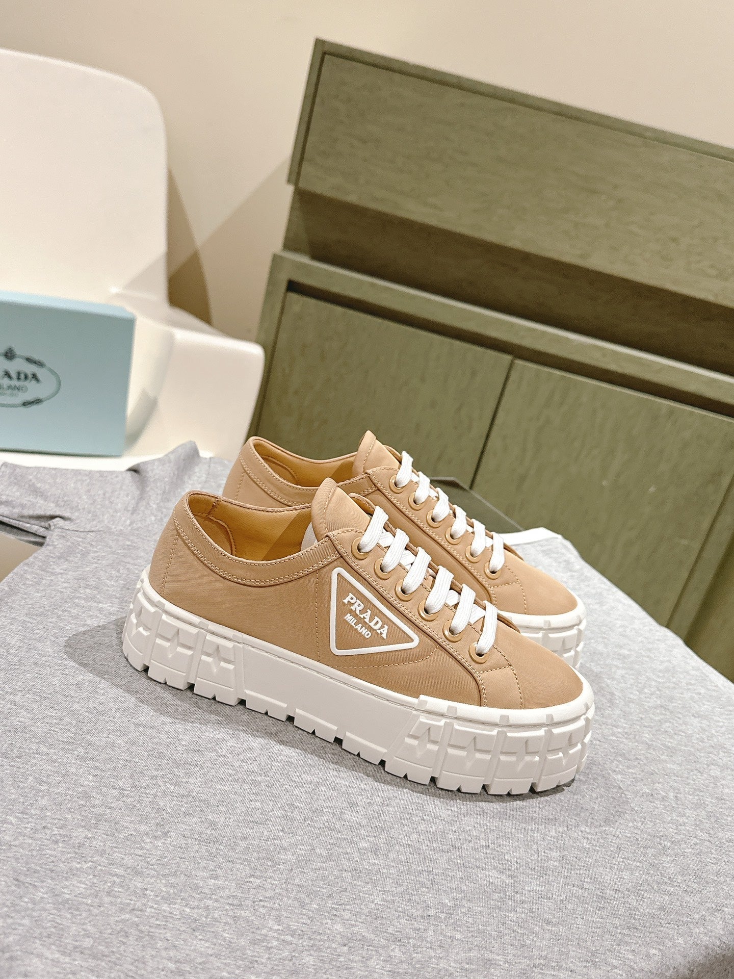 PRA DOUBLE WHEEL RE-NYLON GABARDINE SNEAKERS TUSCAN CALFSKIN、mysite、Cacoeks