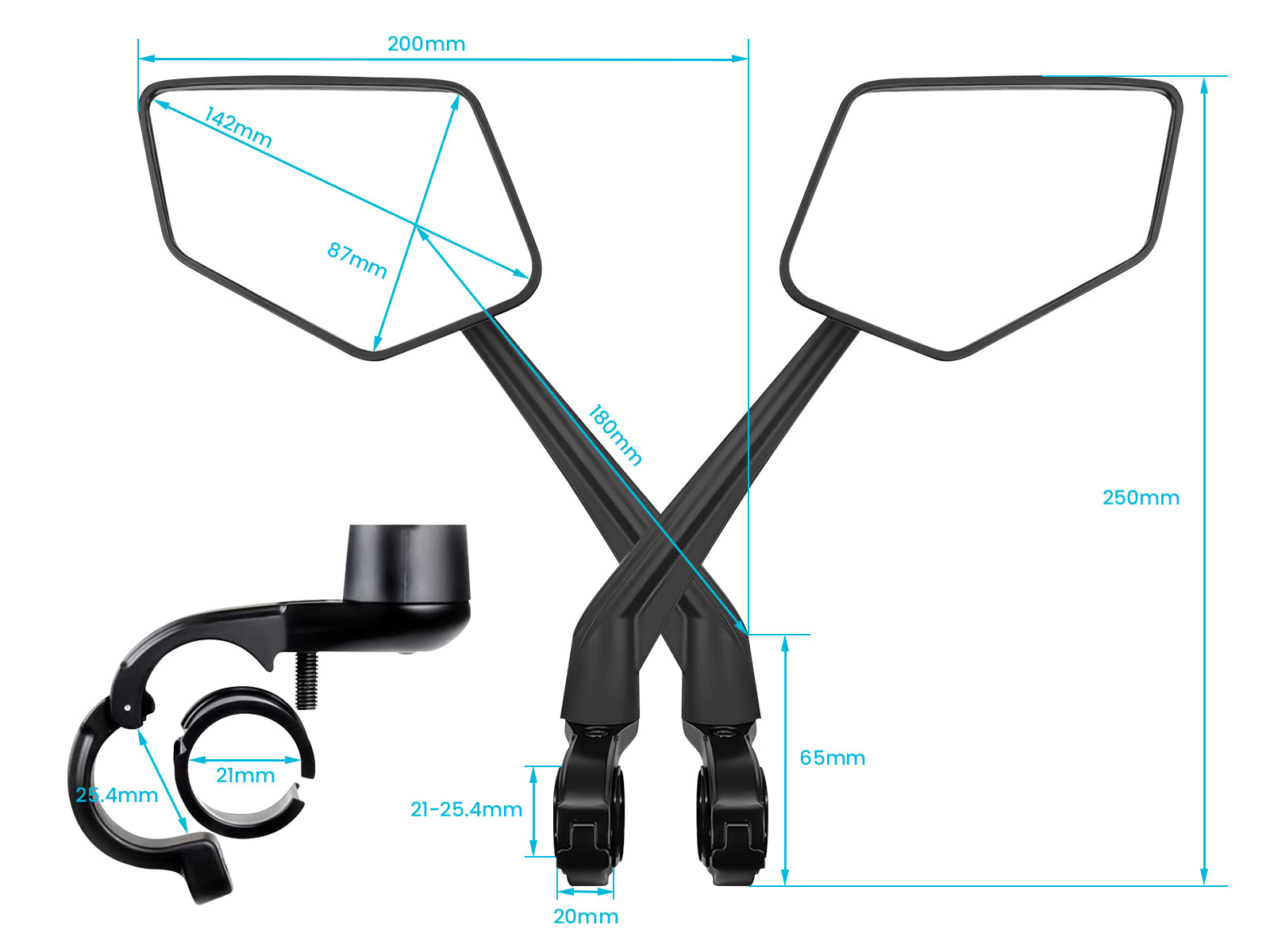 HD Extra Large Wide-view 360° Adjustable EBike Mirrors、mySite、bearsvspackers