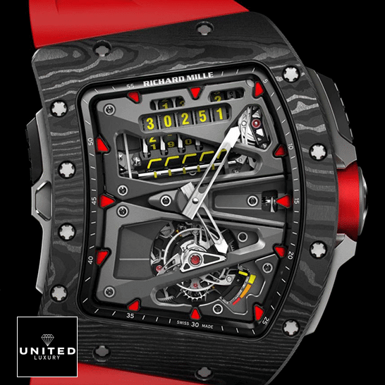 Richard Mille RM70-01 Black Bezel Red Bracelet Replica black background