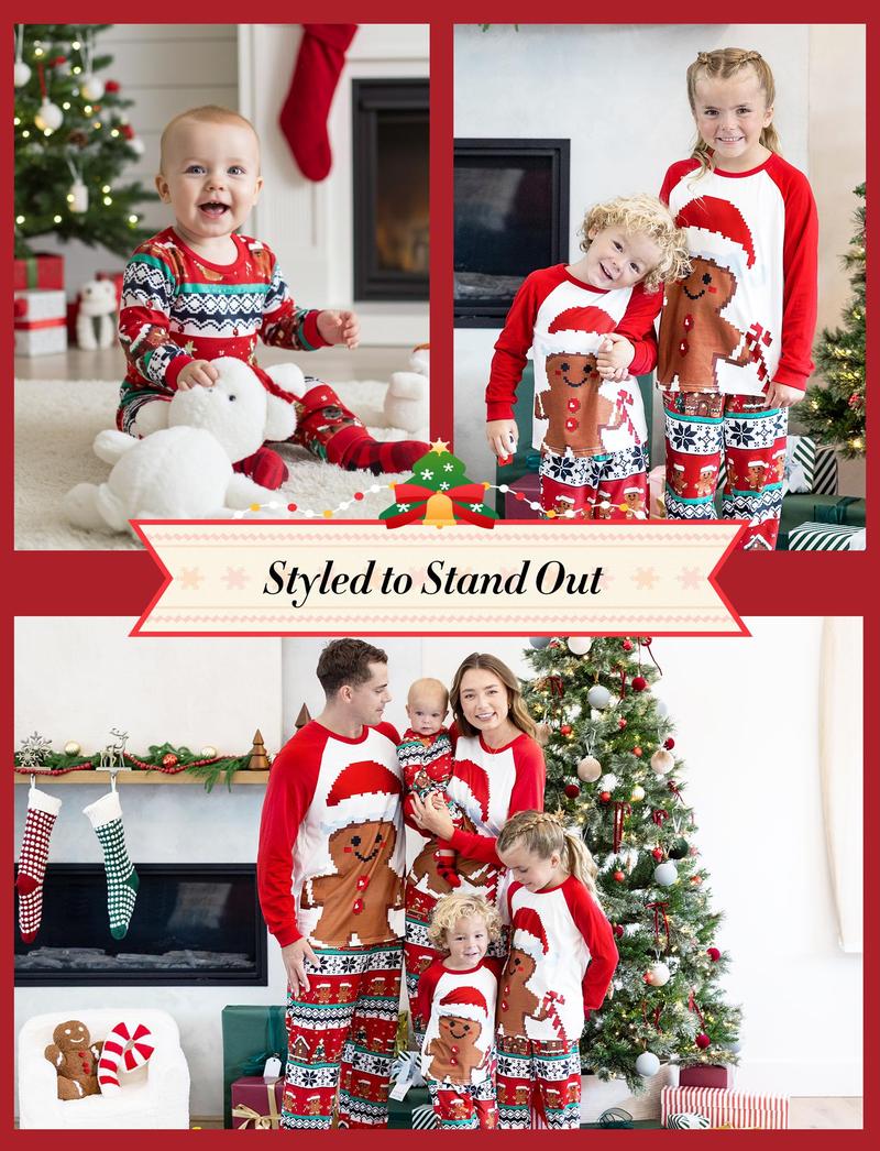 PatPat Christmas Pajamas Soft & Stretchy Family Matching  Long Sleeve Sets Gingerbread Patterned Sleepwear for Women Men Couples Adult Kids,Cute Pajama,Cozy Pajamas ,Flame Resistant,autumntok,wintertok,BFCM Early Bird