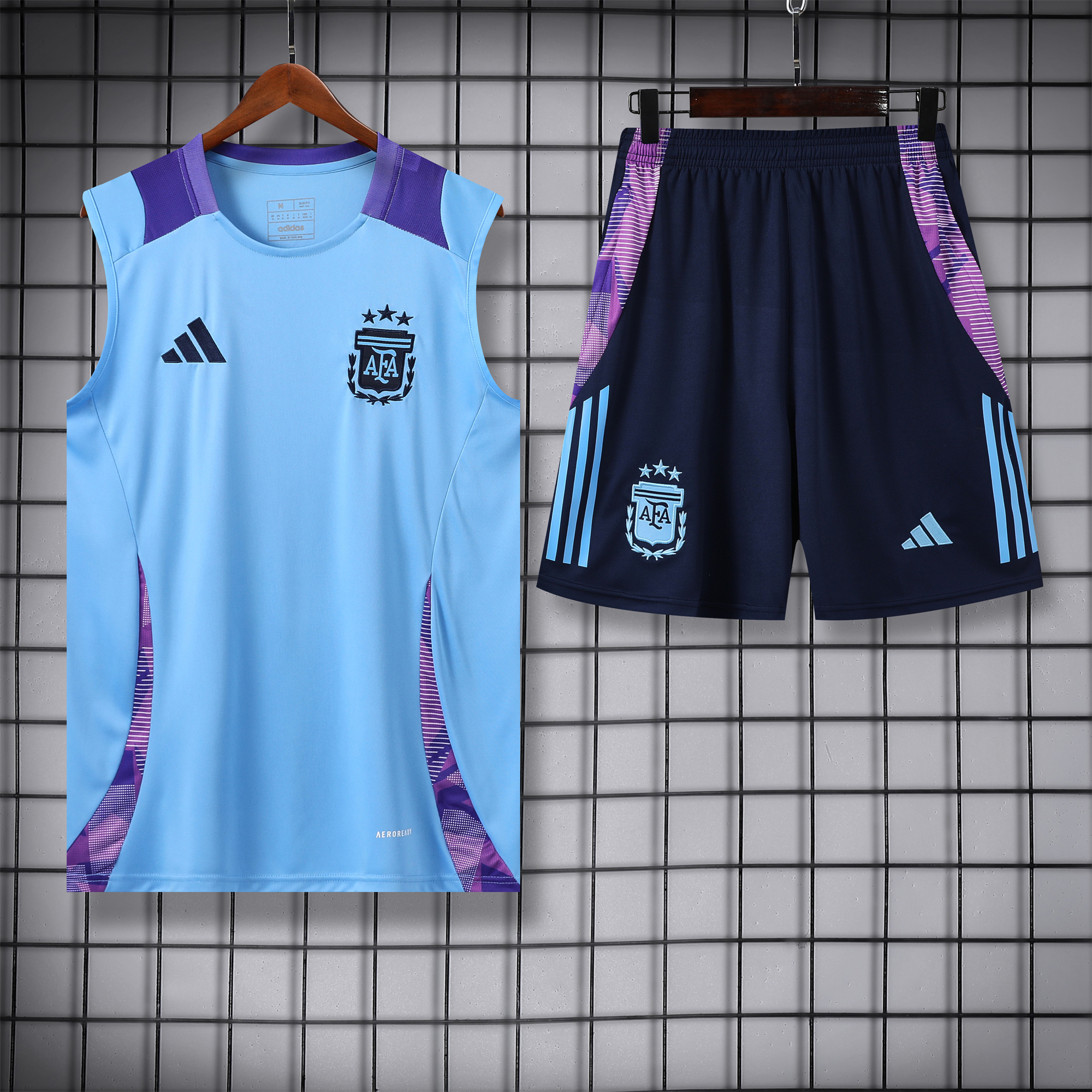 ManixJersey.com | Argentina 24-25 Vest Training Set - Blue Vest & Deep Blue Shorts -Customize Name, Number and Patch | Worldwide Shipping