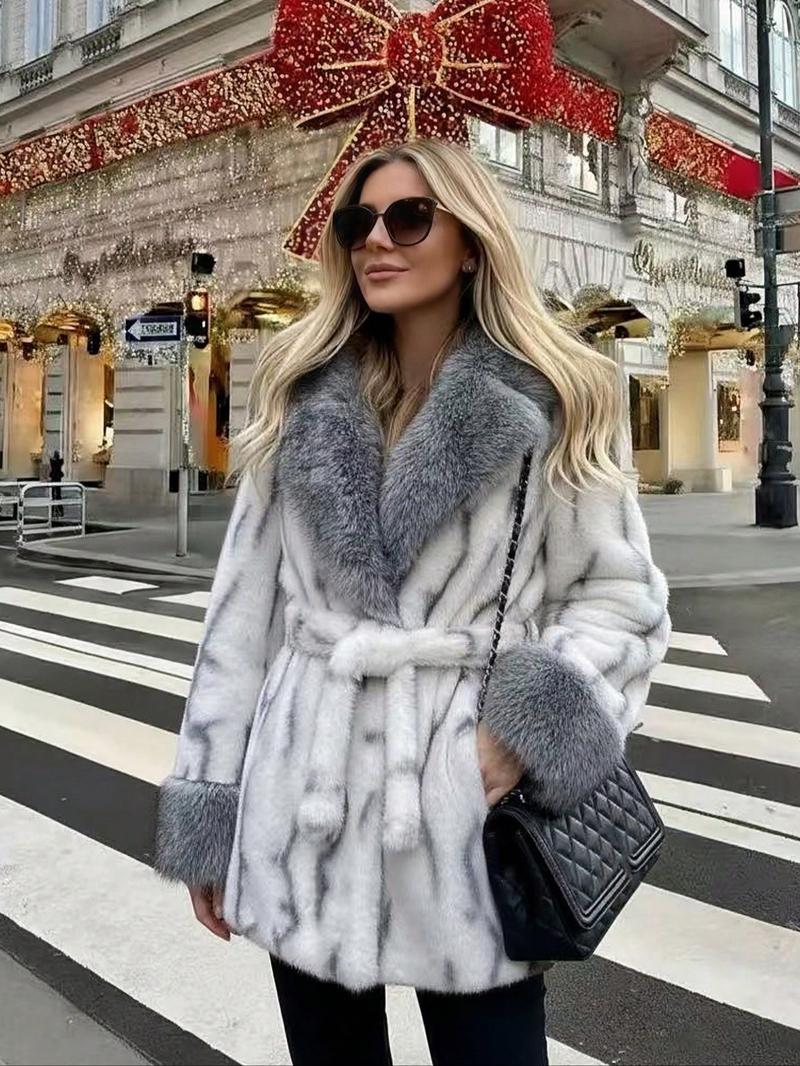 Women's Belted Faux Fur Coat, Winter Fashion Long Sleeve Coat with Pocket, Casual Warm Outerwear, Stylish Daily Wear, Perfect for Cold Weather