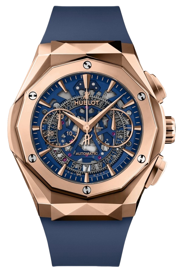 Hublot Classic Fusion Ref. 525.OX.5180.RX.ORL21 Super Clone Watch – King Gold Black Dial Orange Accents Rubber Strap Fake Replica