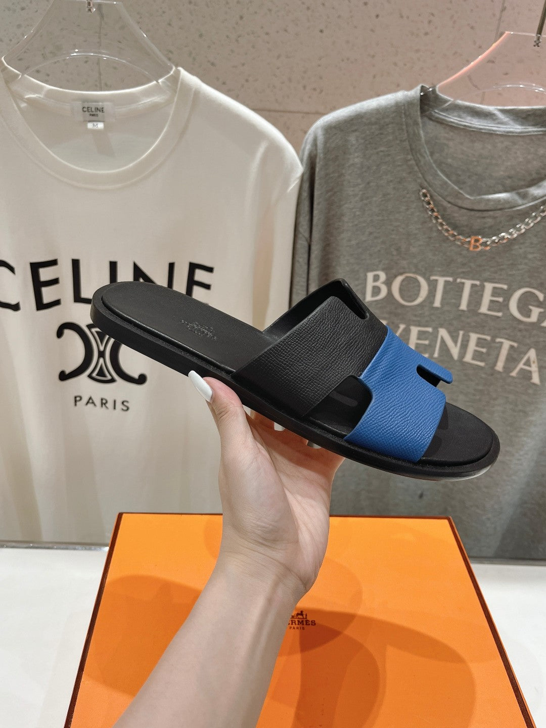 IZMIR SANDAL BLACK MIX COBALT LAMBSKIN、mysite、Cacoeks