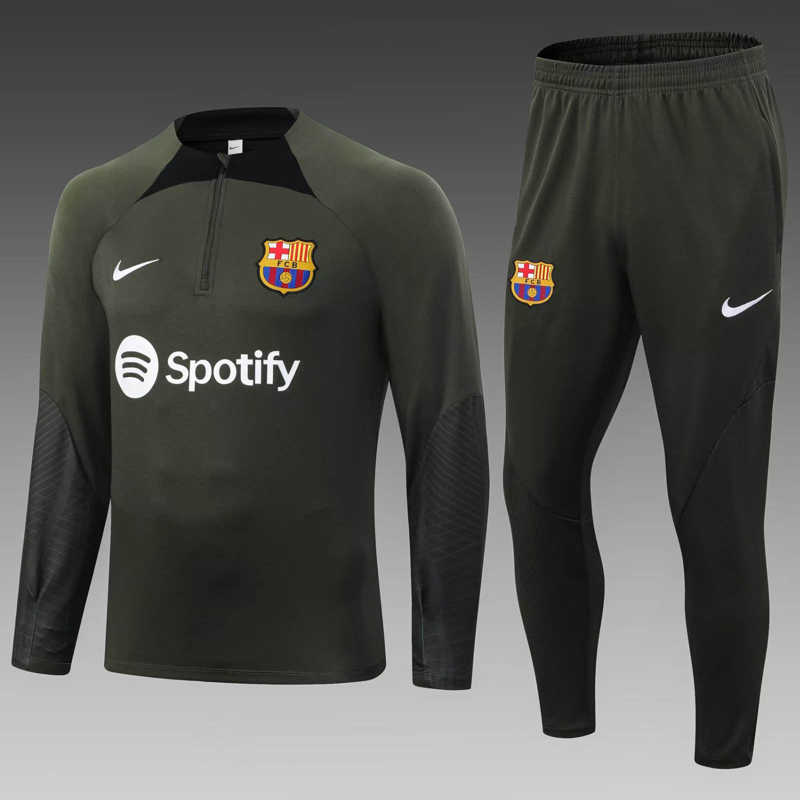2023/2024 Barcelona Half-Pull Training Suit Army Green Jersey Set:football jersey mysite: unitedjerseyfootball 邓江浪:football