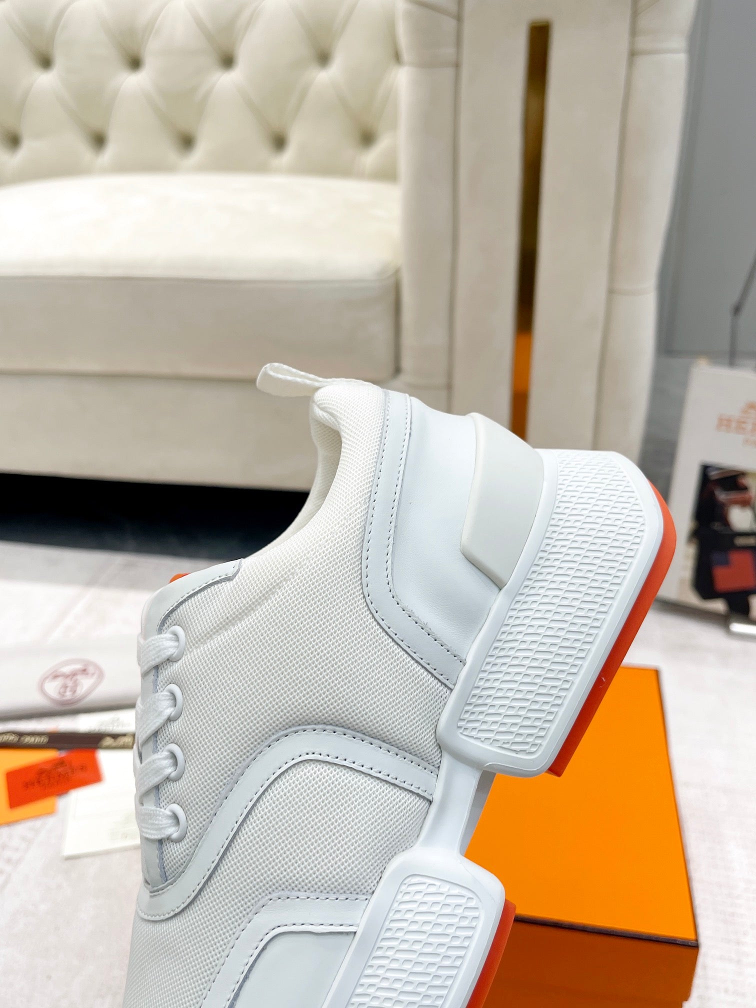 GIGA SNEAKER IN WHITE CREAM STITCHED MESH AND CALFSKIN、mysite、Cacoeks