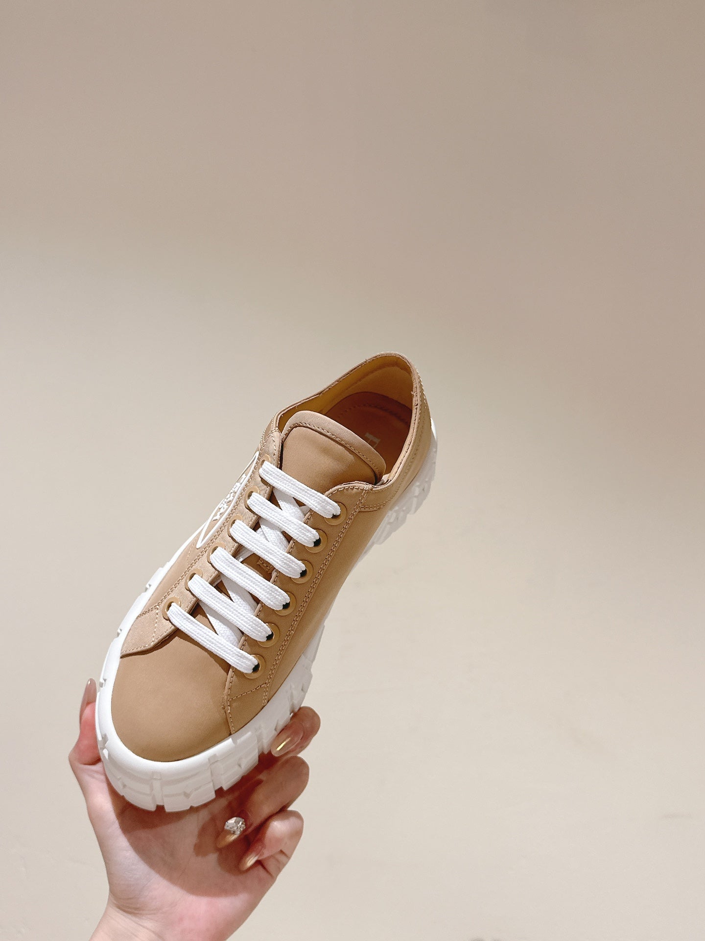 PRA DOUBLE WHEEL RE-NYLON GABARDINE SNEAKERS TUSCAN CALFSKIN、mysite、Cacoeks