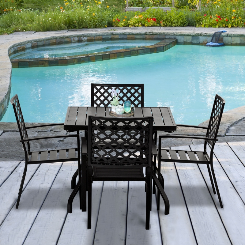 【Furniture】 5 PCs Outdoor Patio Dinning Set for 4 People with Table Modern Stylish Chair Metal Frame, Black111mysite