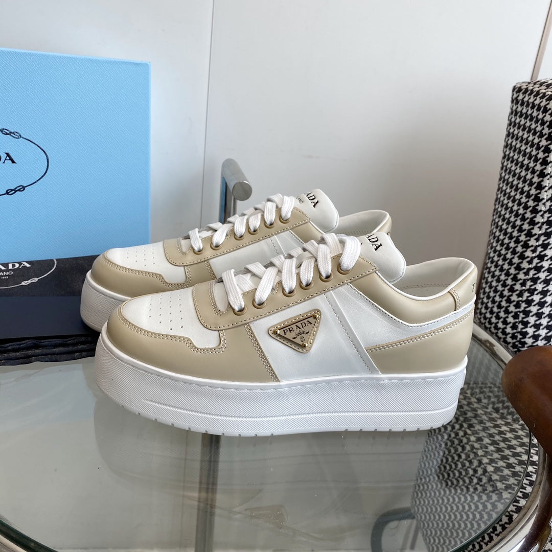 PRA DOWNTOWN THICK-SOLE SNEAKERS WHITE AND BEIGE CALFSKIN、mysite、Cacoeks