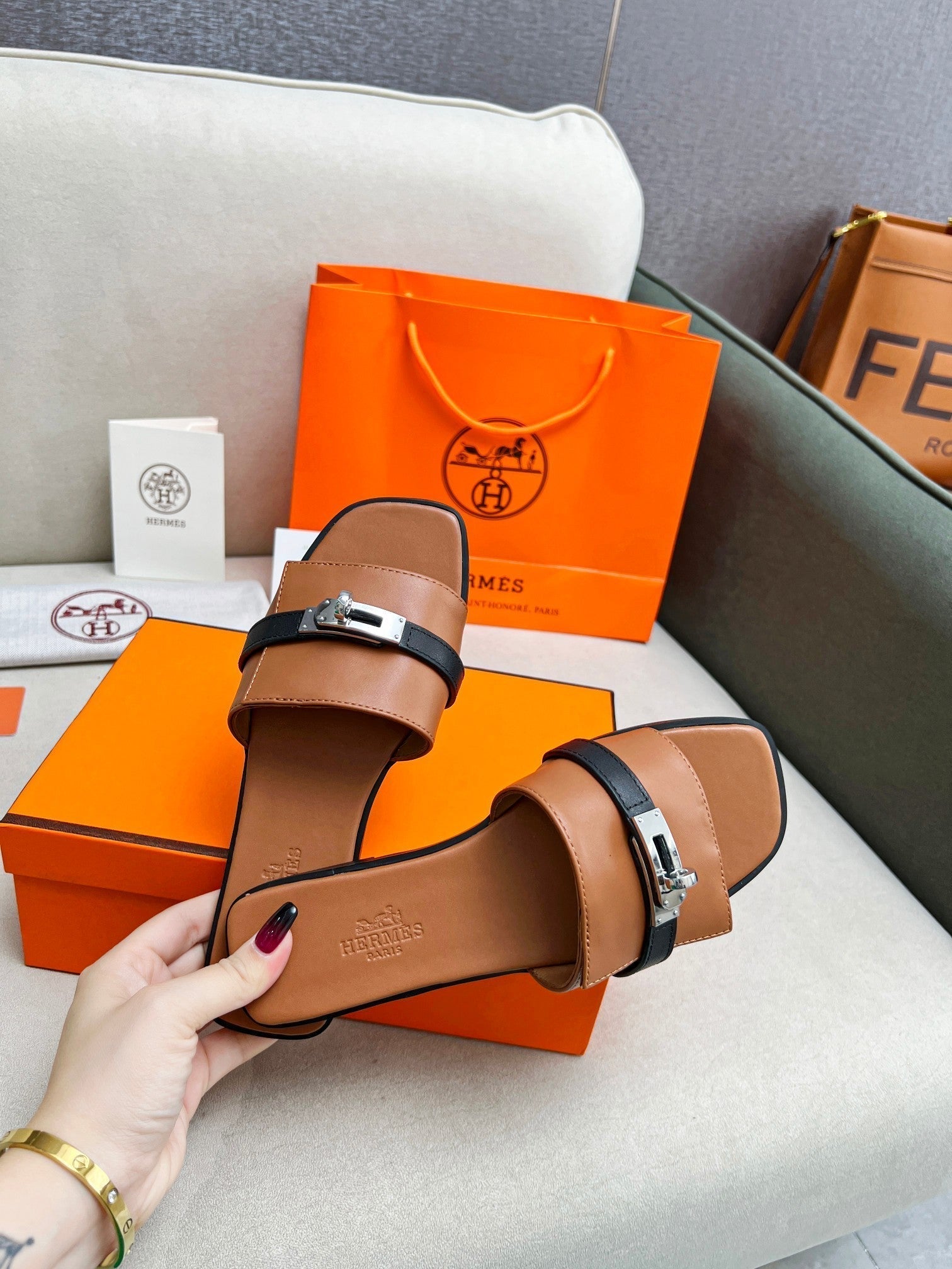 Giulia Sandal Brown Black Calfskin、mysite、Cacoeks