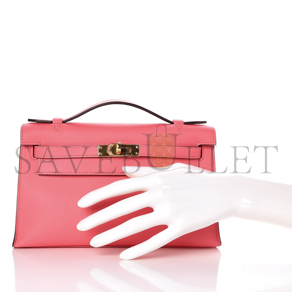 HERM�S SWIFT KELLY POCHETTE CLUTCH ROSE AZALEE (22*14*7cm) 