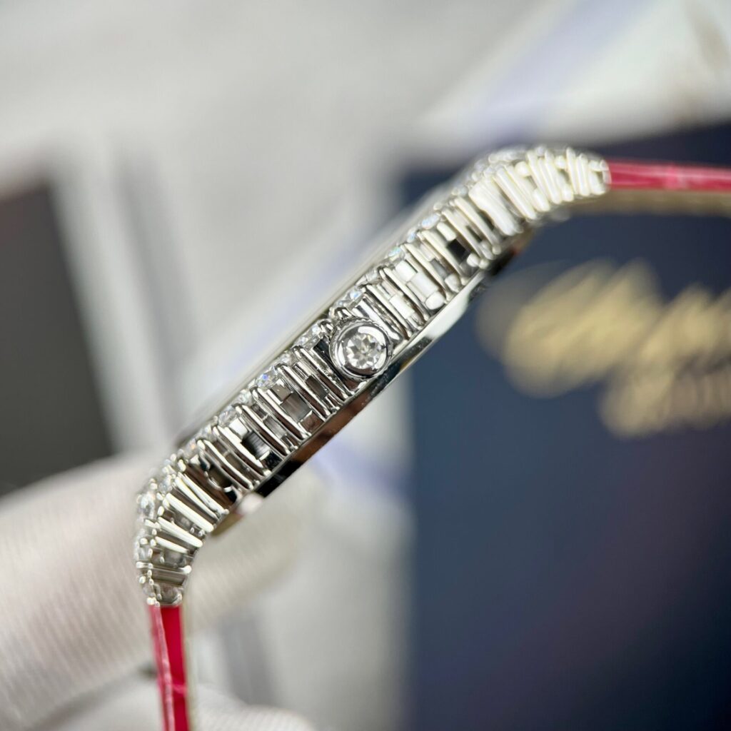 Đồng Hồ Chopard Nữ Đính Full Kim Cương Moissanite Màu Đỏ 34mm (3)