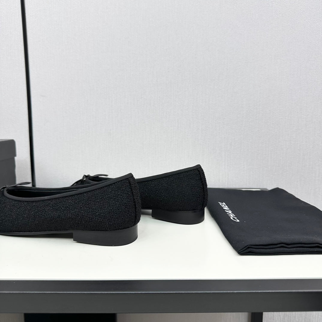 BALLET FLATS IN BLACK TWEED AND CALFSKIN、mysite、Cacoeks