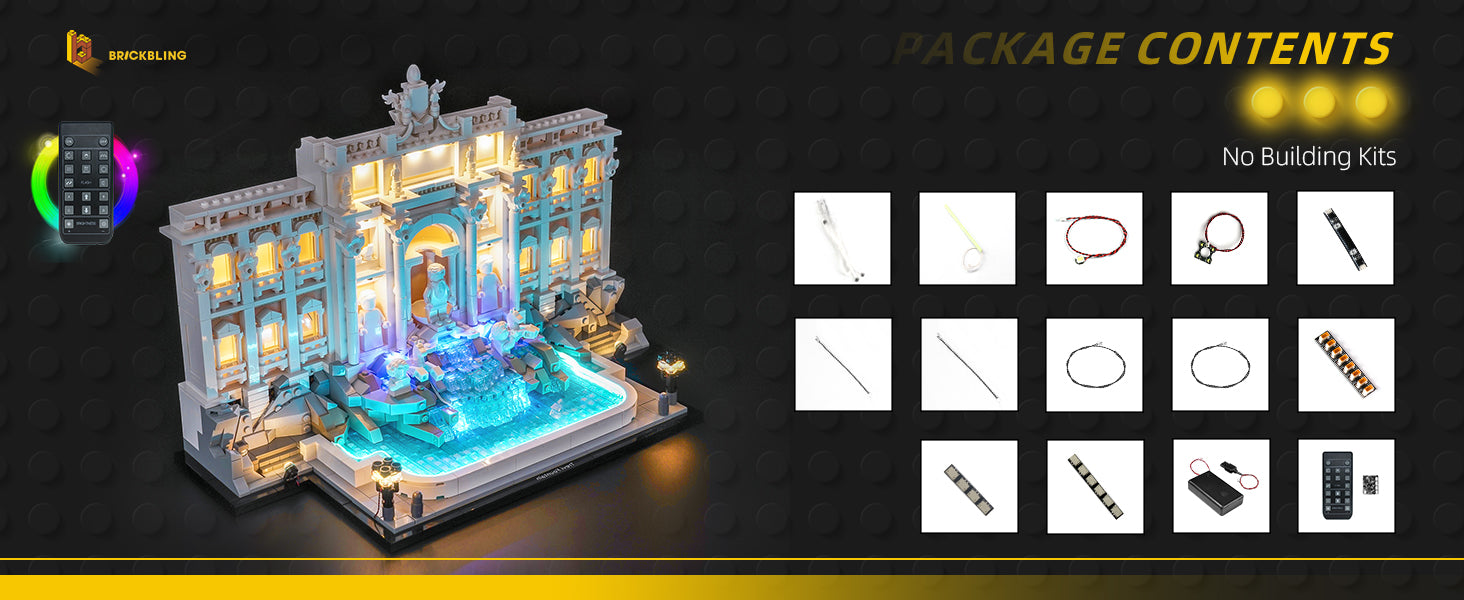 BrickBling Light Kit for LEGO Architecture Trevi Fountain 21062 Remote Control Version