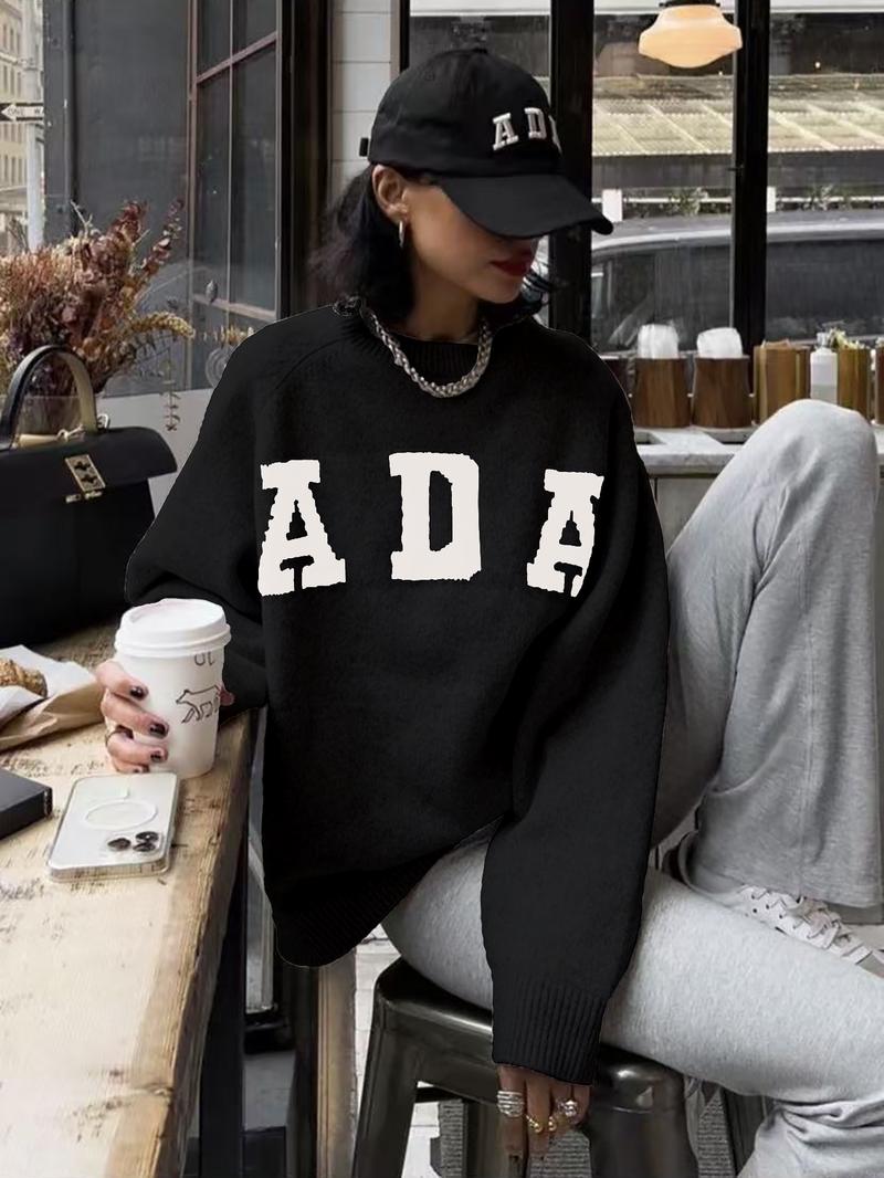 Women's Long Sleeve Knit Sweater, Loose-Fitting Round Neck Pullover, Soft Comfortable Elegant Casual Fashion Top for Fall & Winter