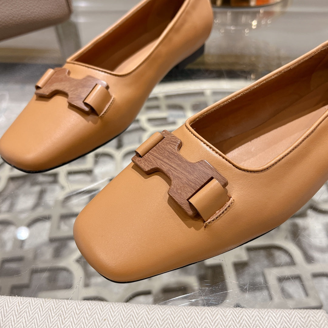 H - BUCKLE BALLET LIGHT BROWN CALFSKIN、mysite、Cacoeks
