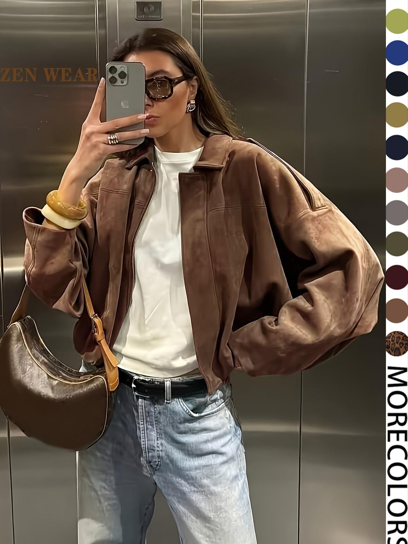 Women's Military Jacket, Army Green Loose Fit Coat For Spring & Autumn