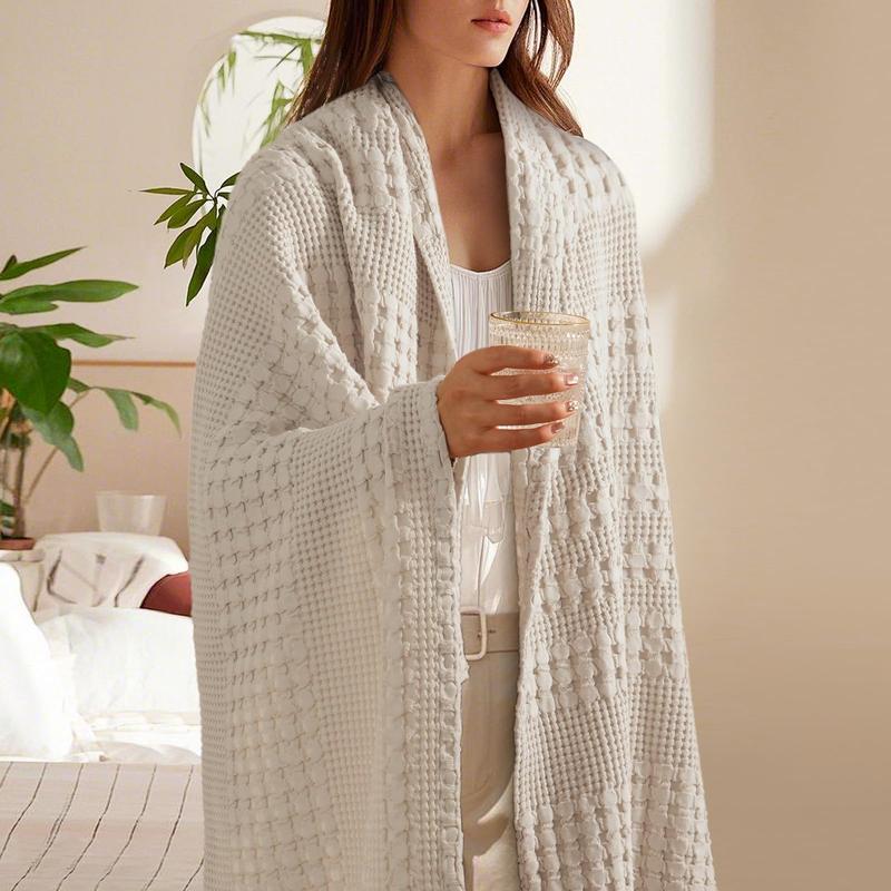 Product Introduction of PHF 100% Cotton Weave Waffle Blanket, Aesthetic Soft Woven and Breathable Blanket for Bed Sofa Home Decor for for All Season 5