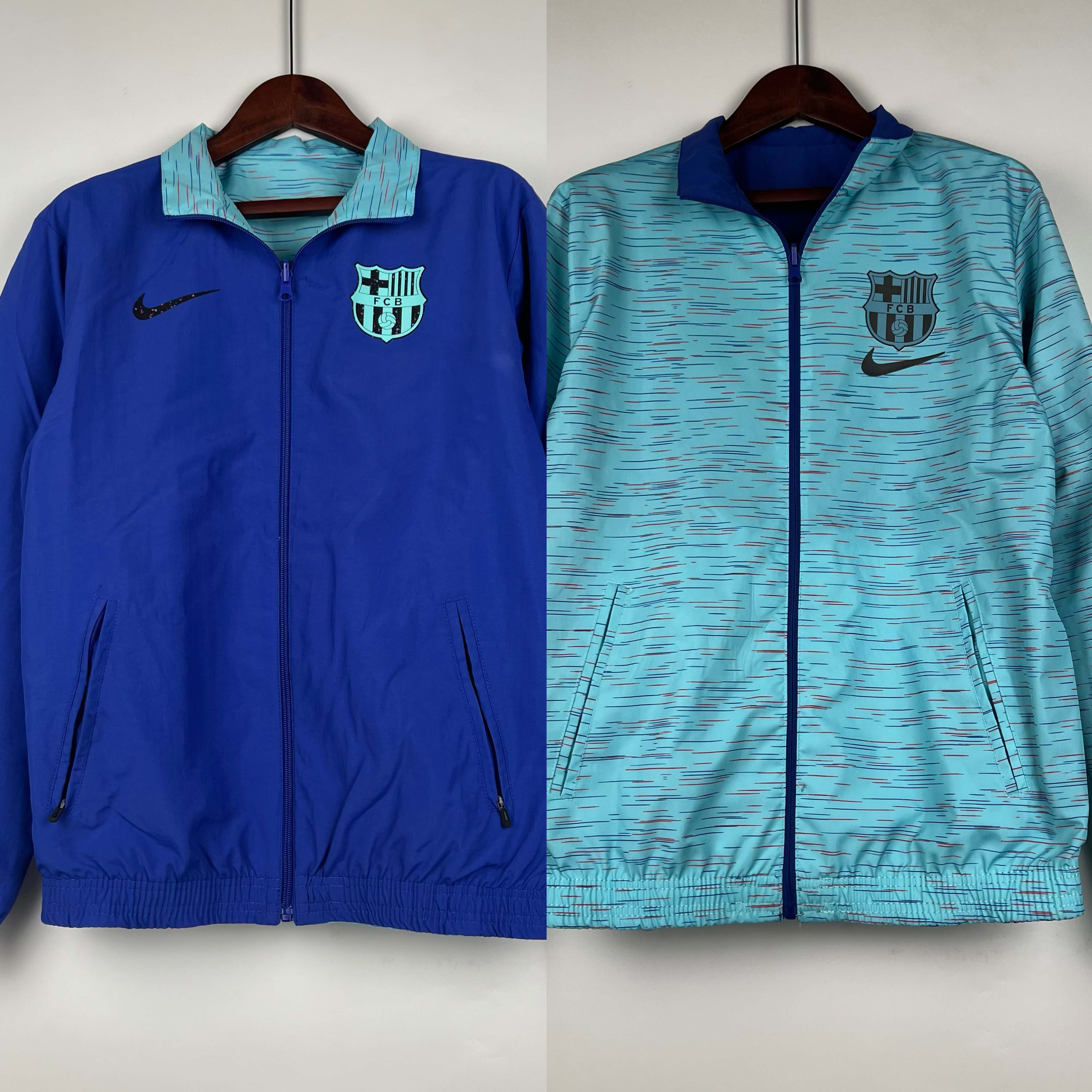 2023/2024 Barcelona Reversible Windbreaker Blue Soccer Jersey 1:1 Thai Quality:football jersey mysite: unitedjerseyfootball 邓江浪:football