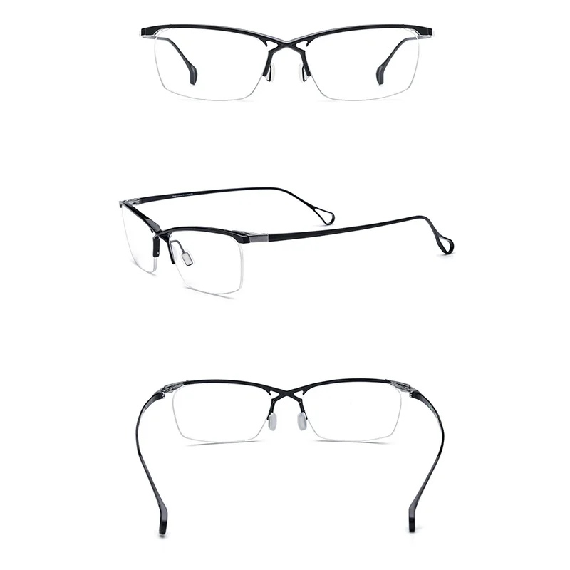Belight Optical Japan Ken Okuyama Design Titanium Half Rimless Frame Men Prescription Semi Eyeglasses Retro Eyewear  185757